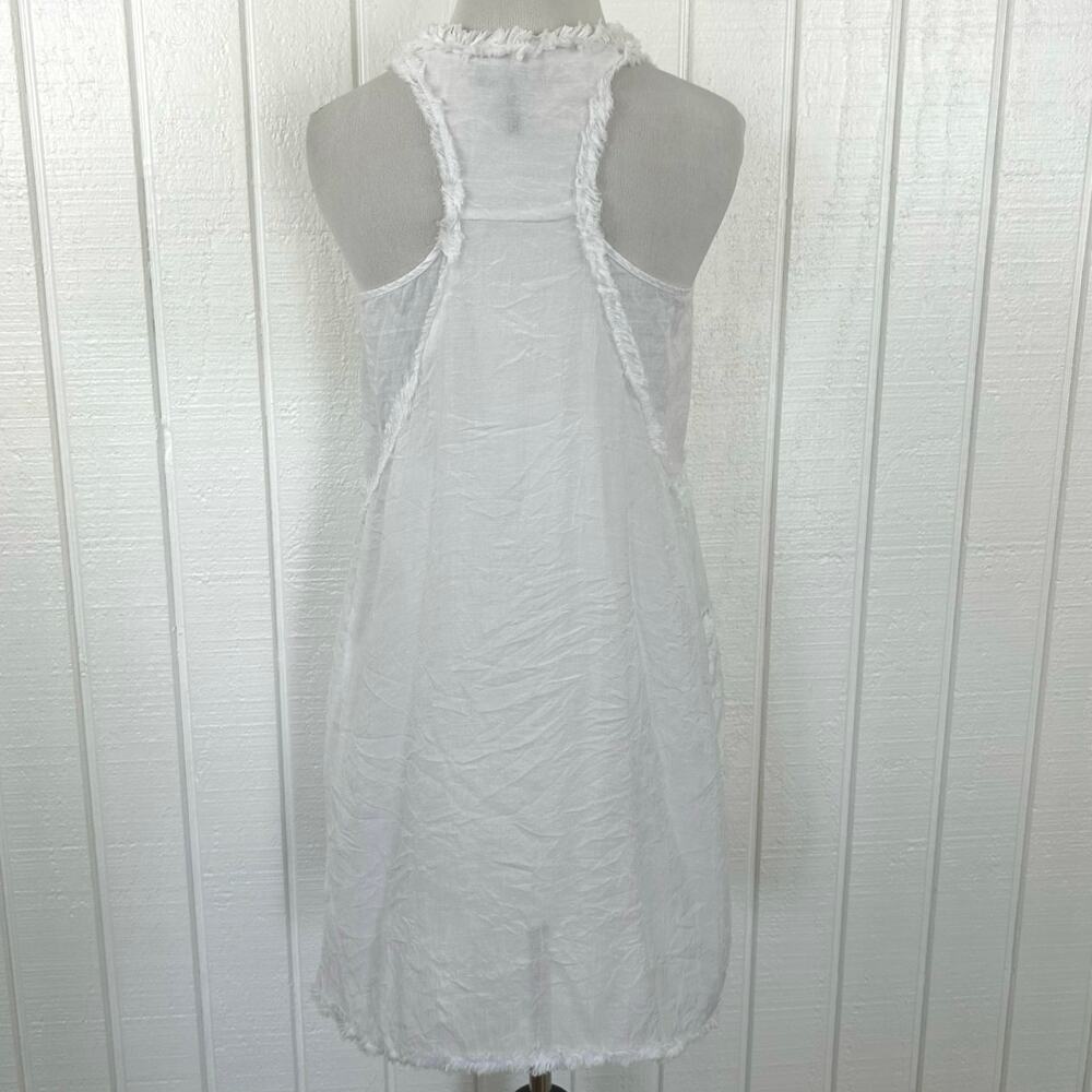 G by Giacci White Lagenlook Tunic Dress Boho Frayed Trim Pockets Size S - Picture 7 of 8
